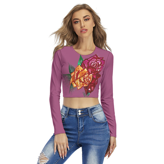 All-Over Print Women's Round Neck Crop Top T-Shirt