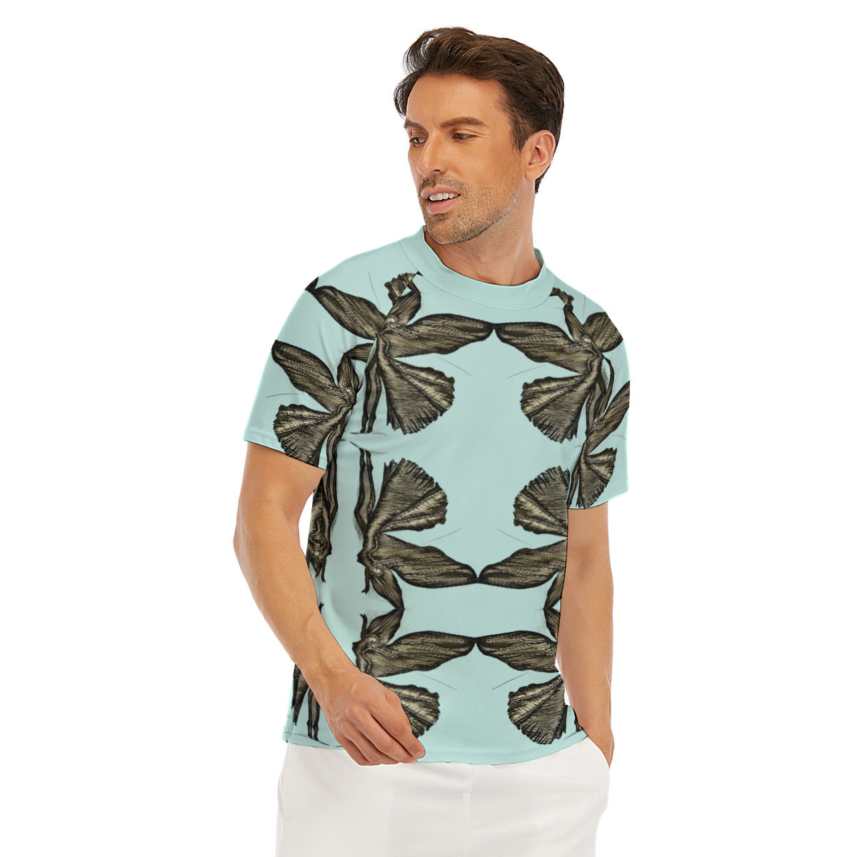 All-Over Print Men's Tight Surf Clothing With Half Sleeves