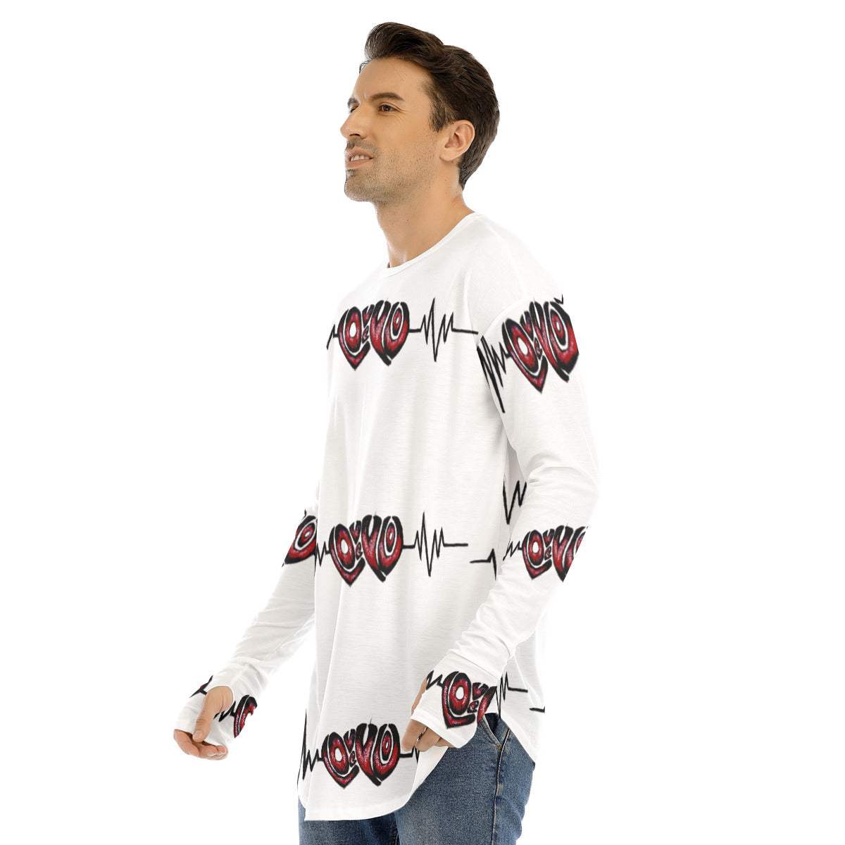 All-Over Print Men's Fingerless Long Sleeve T-shirt
