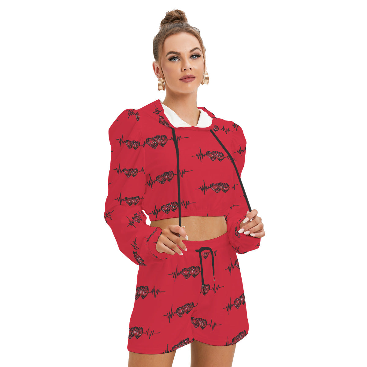 All-Over Print Women's Mirco Fleece Hoodie And Shorts Set