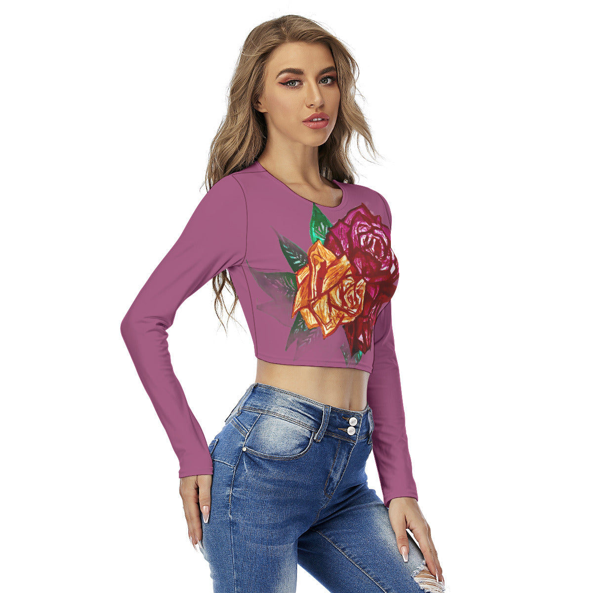 All-Over Print Women's Round Neck Crop Top T-Shirt