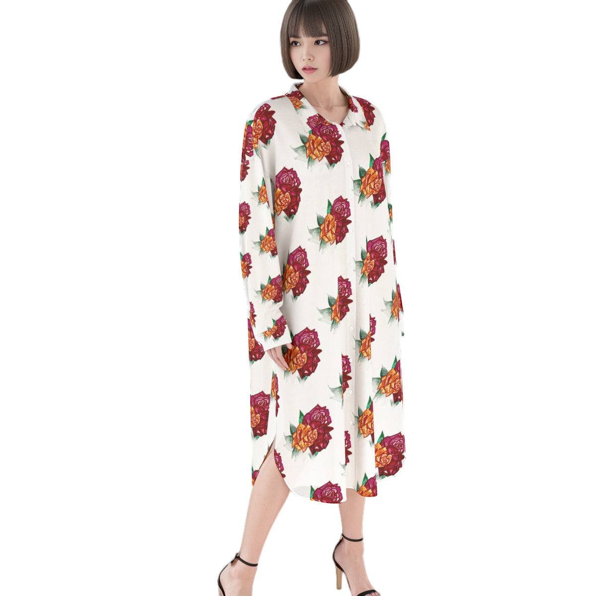 All-Over Print Women's Long Shirt Dress | Rayon