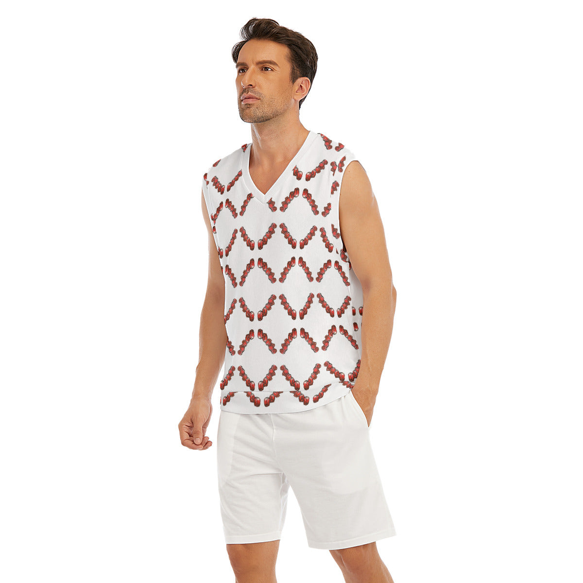 All-Over Print Men's Imitation Knitted V-neck Vest