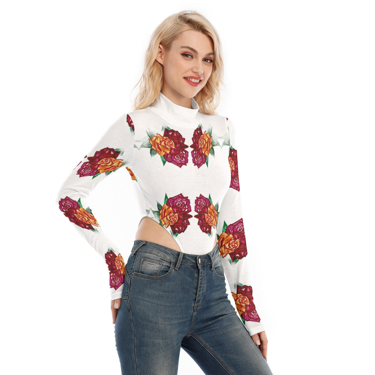 All-Over Print Women's Turtleneck Long Sleeve Jumpsuits