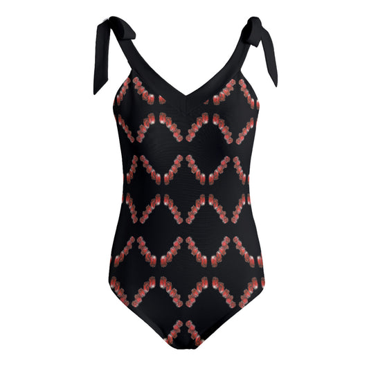 All-Over Print Women's Tie Shoulder Onepiece Padded Swimsuit