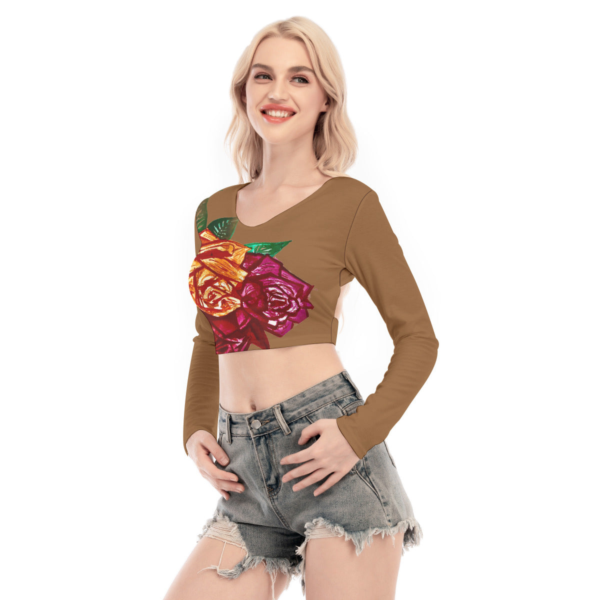 All-Over Print Women's Back Hollow T-shirt With Strap