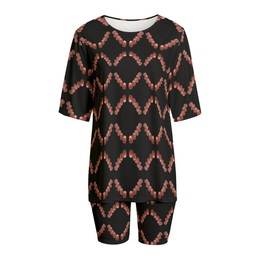 All-Over Print Women's T-shirt Set With Short Sleeve
