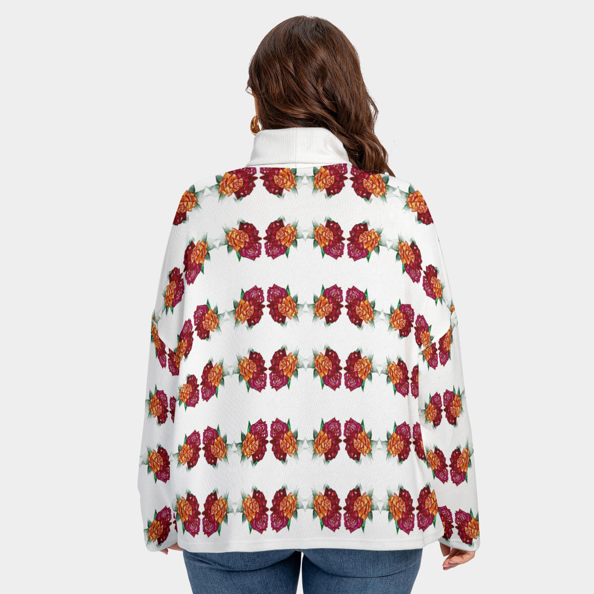 All-Over Print Women's Turtleneck Imitation Knitted Sweater (Plus Size)