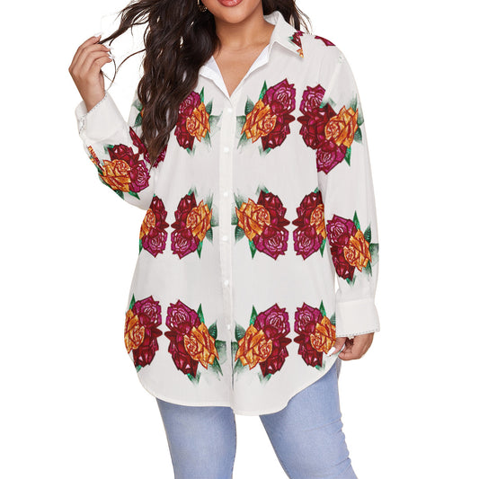 All-Over Print Women's Shirt With Long Sleeve(Plus Size)