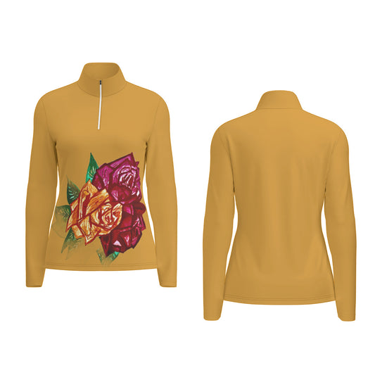 All-Over Print Women's Sports Collar Jersey With Long Sleeve