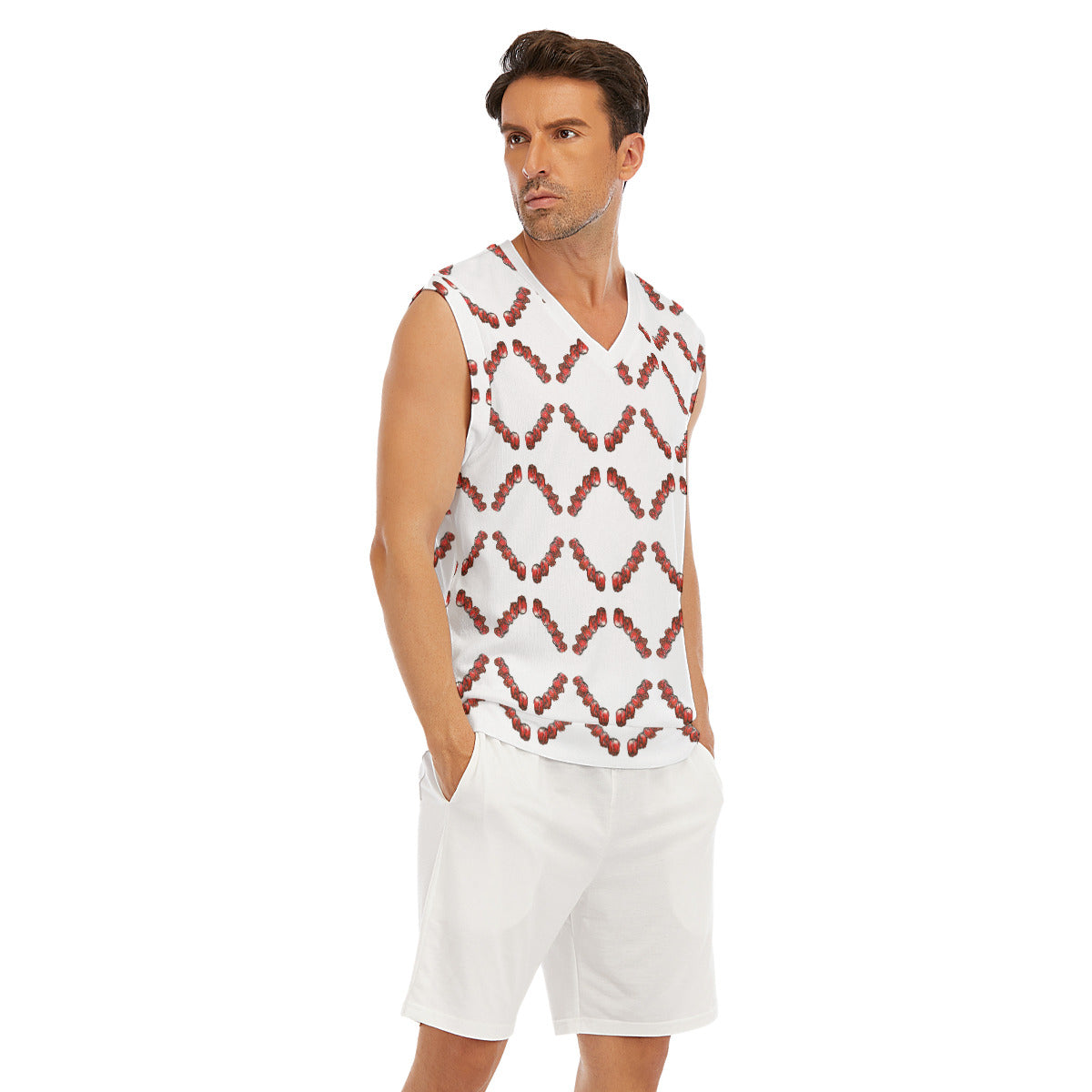 All-Over Print Men's Imitation Knitted V-neck Vest