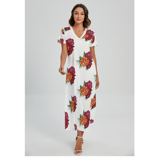 All-Over Print Women's V-neck Dress With Side Slit
