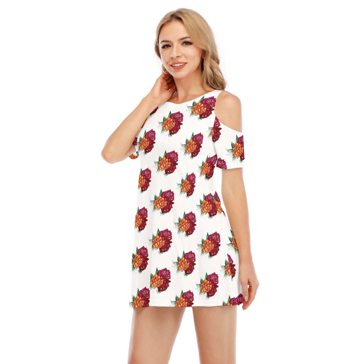 All-Over Print Women's Cold Shoulder Dress | 190GSM Cotton