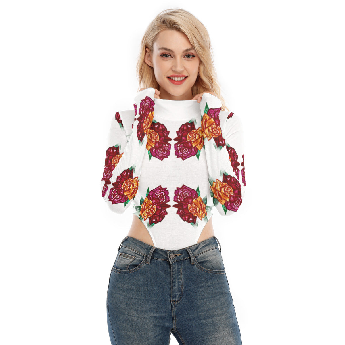 All-Over Print Women's Turtleneck Long Sleeve Jumpsuits