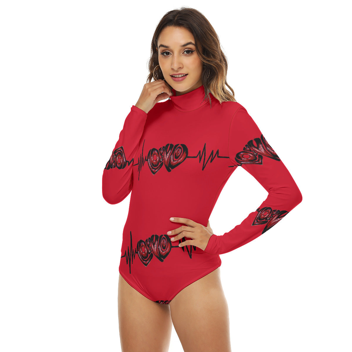 All-Over Print Women's Turtleneck Long Sleeve Bodysuit