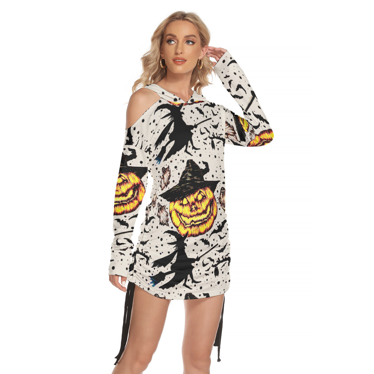 All-Over Print Women's One-shoulder Dress With Waist Shirring