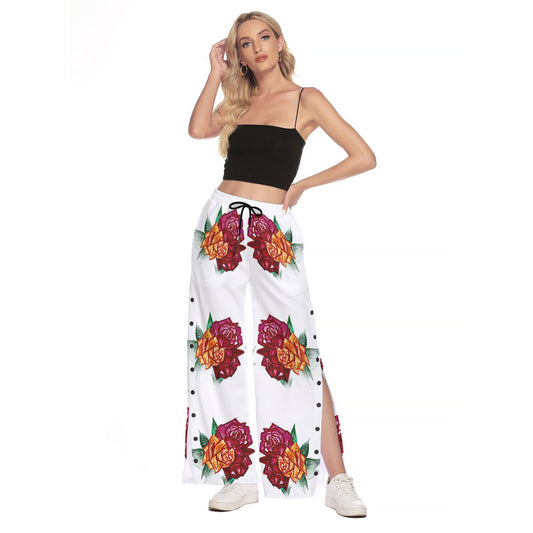 All-Over Print Women's Side Slit Snap Button Trousers