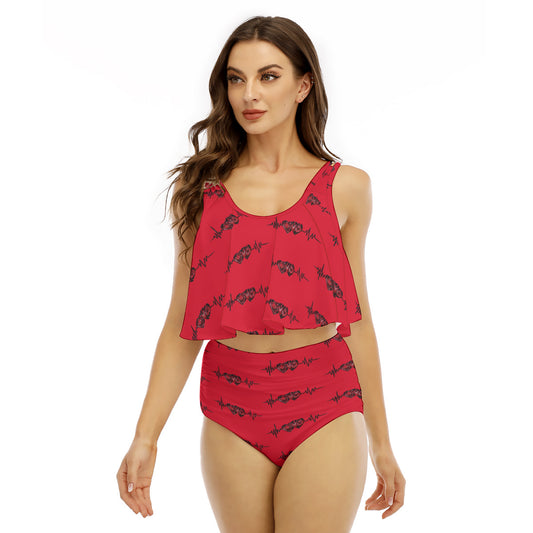 All-Over Print Women's Ruffled Vest Bikini Swimsuit