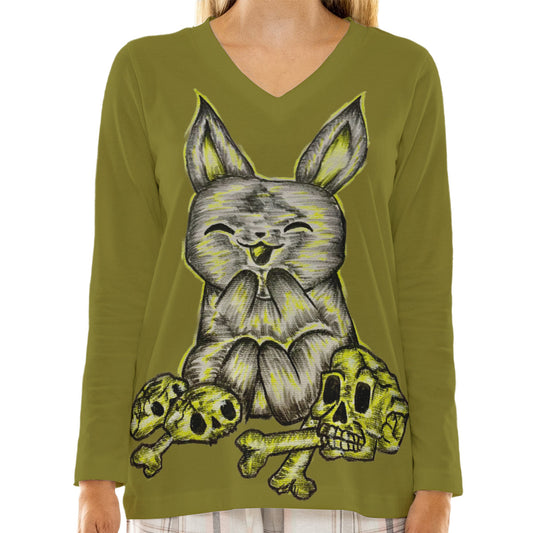 All-Over Print Women's Loose V-Neck T-Shirt With Long Sleeve