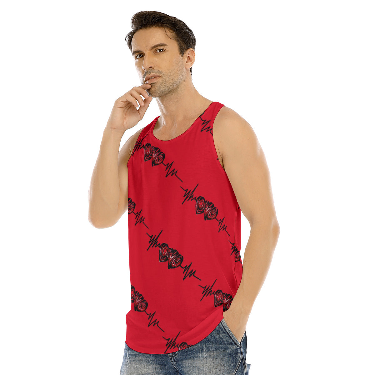 All-Over Print Men's Curved Hem Long Tank Top