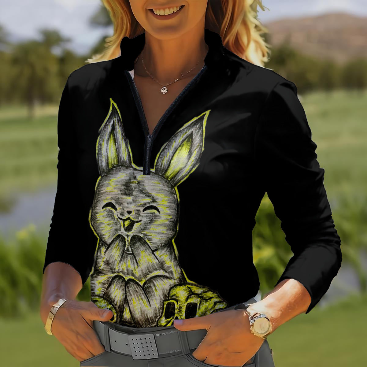 All-Over Print Women's Quarter Zip Sport Shirt With  Long Sleeve