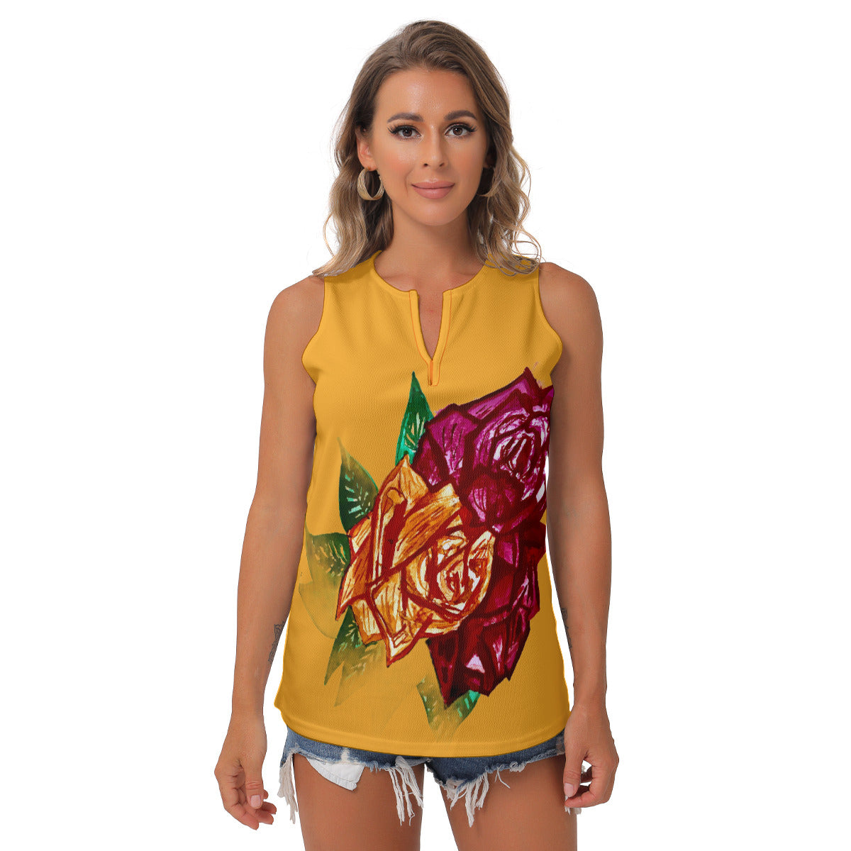 All-Over Print Women's Sleeveless V-Neck Top