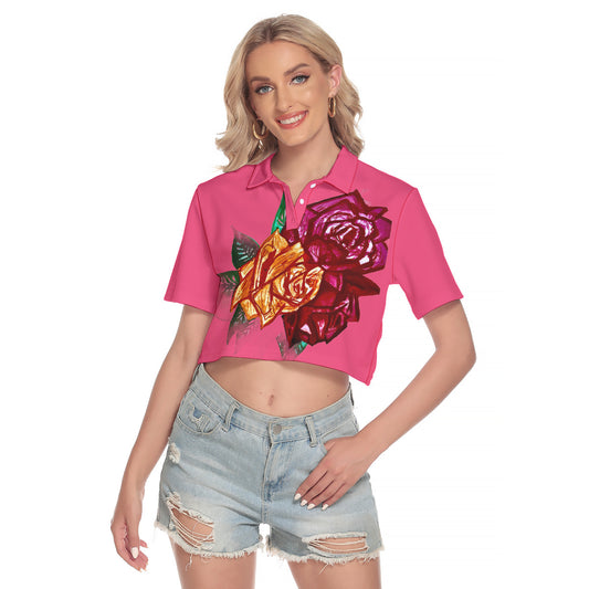 All-Over Print Women's V-neck Short Sleeve Cropped T-shirt