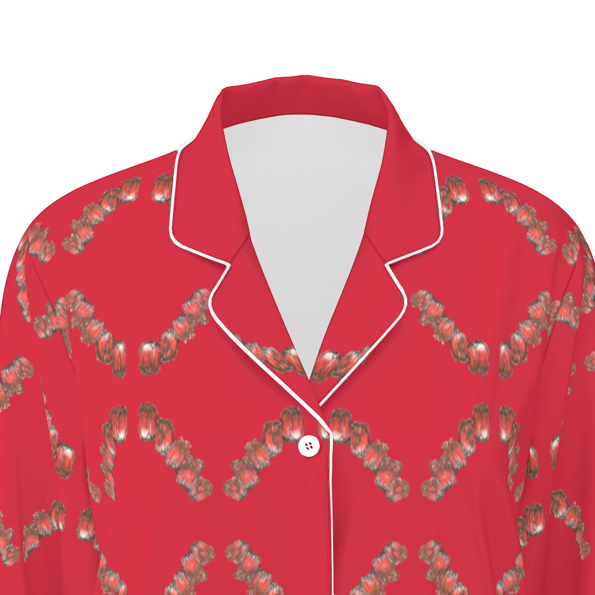 All-Over Print Women's Long Sleeve Pajama Set With White Contrast Piping