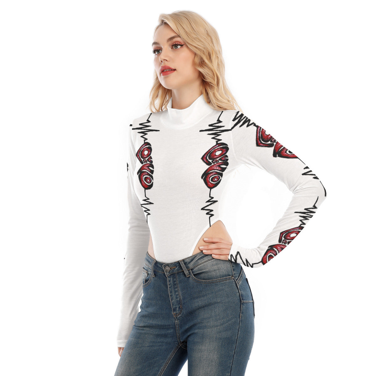 All-Over Print Women's Turtleneck Long Sleeve Jumpsuits