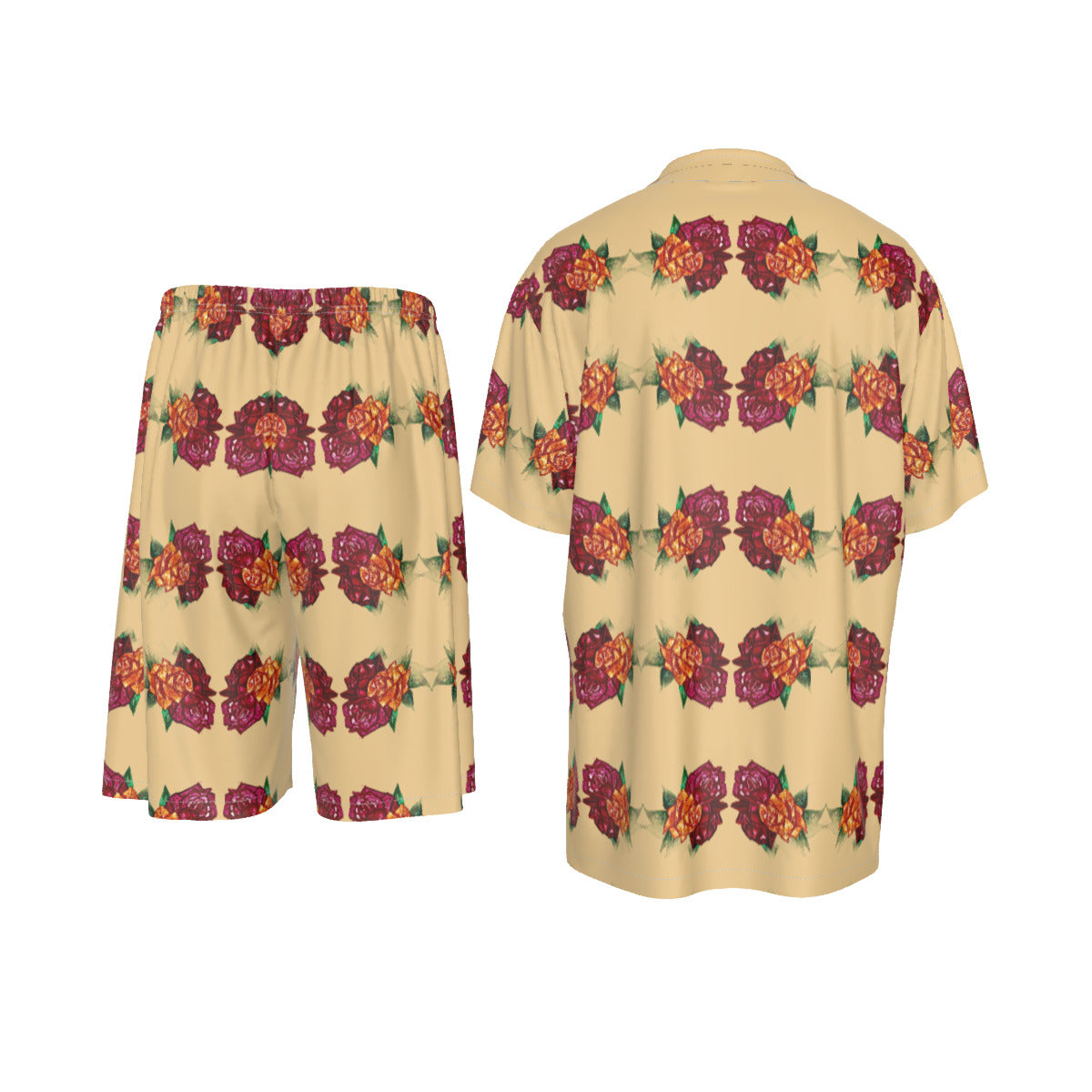 All-Over Print Men's Imitation Silk Shirt Suit
