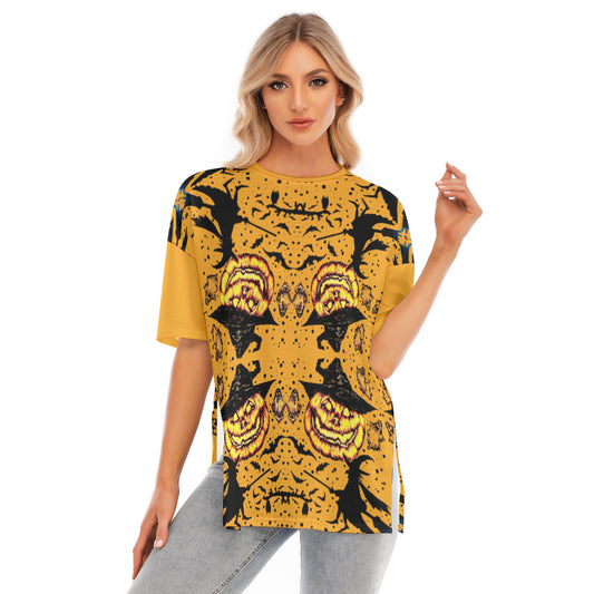 All-Over Print Women's Short Sleeves T-shirt With Hem Split