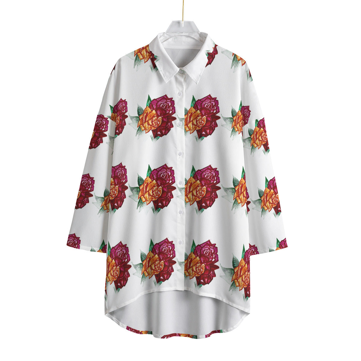 All-Over Print Women's Chiffon Shirt With Elbow Sleeve