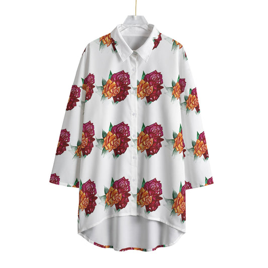 All-Over Print Women's Chiffon Shirt With Elbow Sleeve
