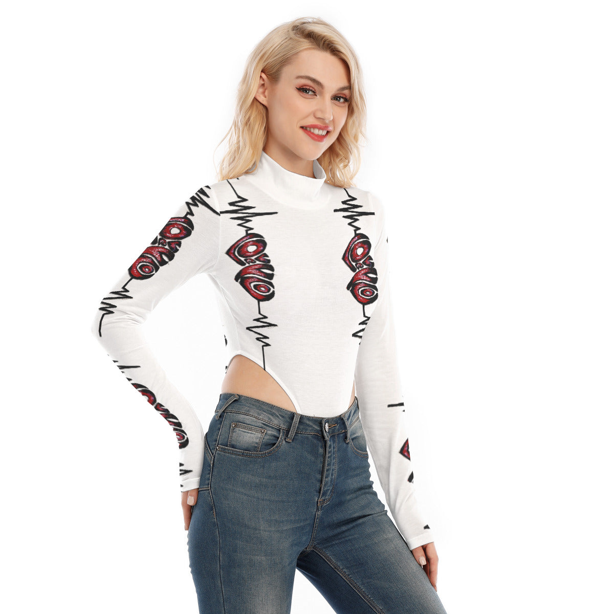 All-Over Print Women's Turtleneck Long Sleeve Jumpsuits