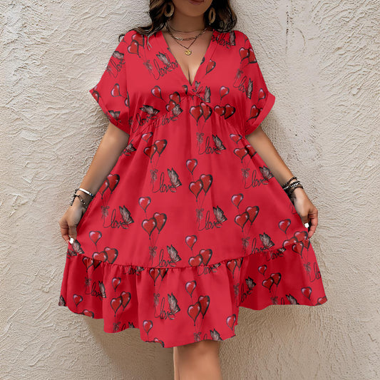 All-Over Print Women’s Floral V-Neck Short Sleeve Dress