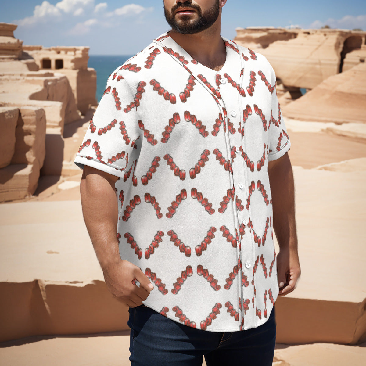 All-Over Print Men's Short Sleeve Baseball Jersey With Pinstripes