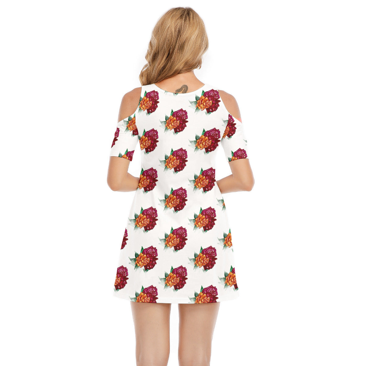 All-Over Print Women's Cold Shoulder Dress | 190GSM Cotton