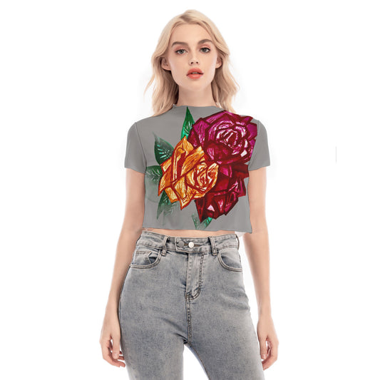 All-Over Print Women's Short Sleeves Mesh Crop Top