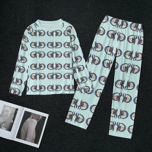 All-Over Print Women's Raglan Sleeve Pajamas With Wide Ankles