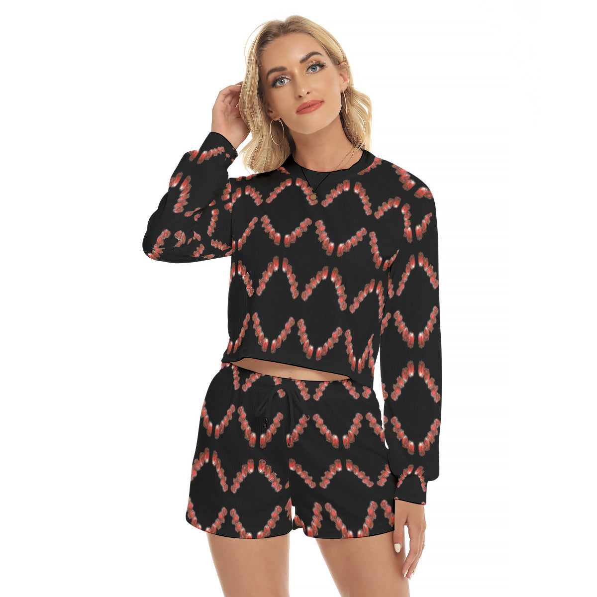 All-Over Print Women's Short Sweatshirt And Pants Suit