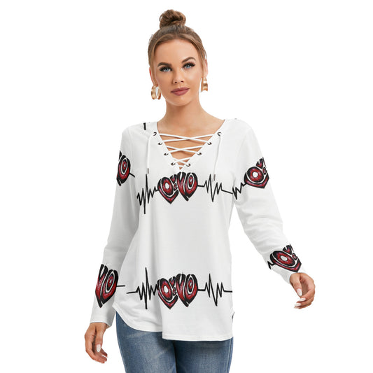 All-Over Print Women's Long Sleeve Neckline Tie Sweatshirt