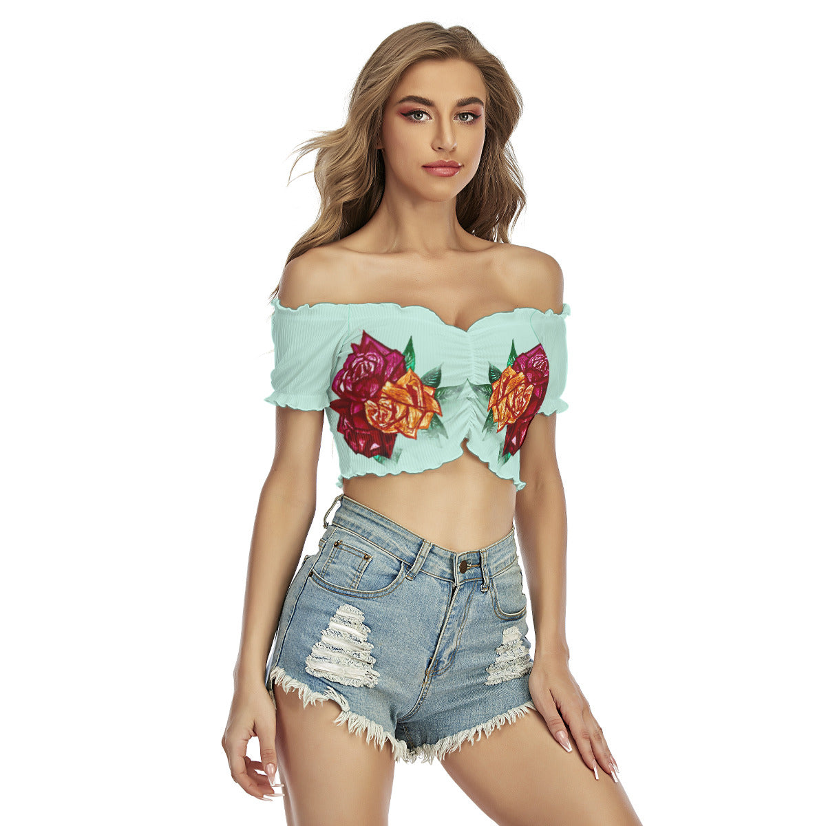All-Over Print Women's One-shoulder Off-the-navel Short Sleeve T-shirt