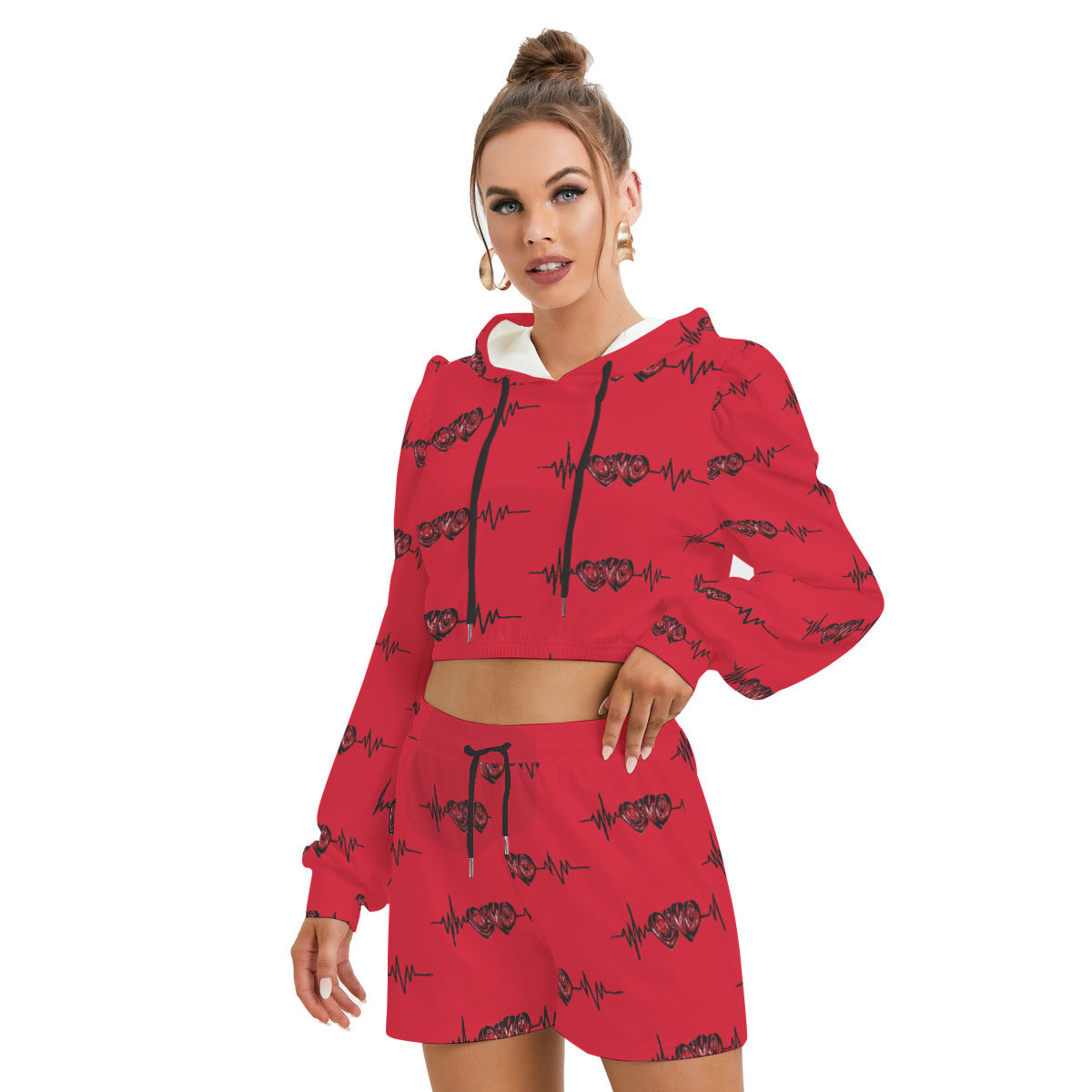 All-Over Print Women's Mirco Fleece Hoodie And Shorts Set
