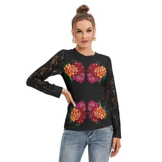 All-Over Print Women's T-shirt And Sleeve With Black Lace