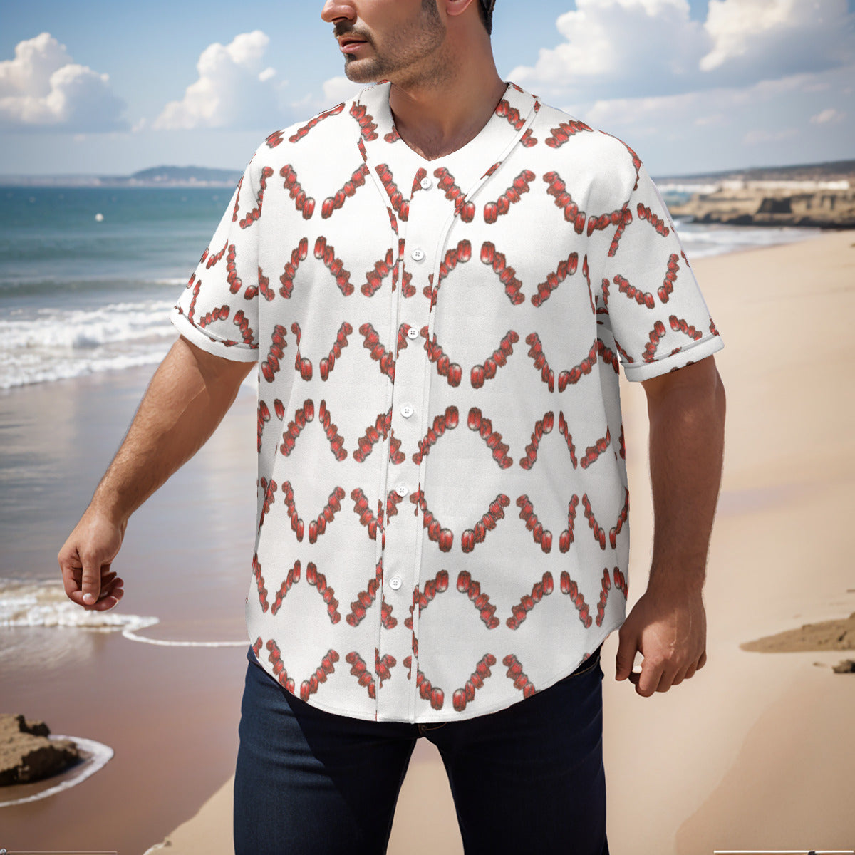 All-Over Print Men's Short Sleeve Baseball Jersey With Pinstripes