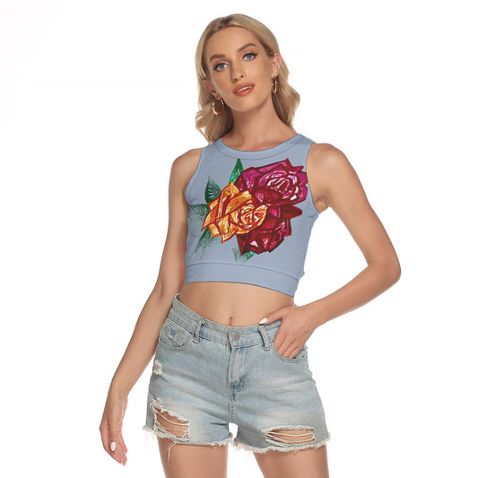 All-Over Print Women's Sleeveless Back Hollow Crop Top