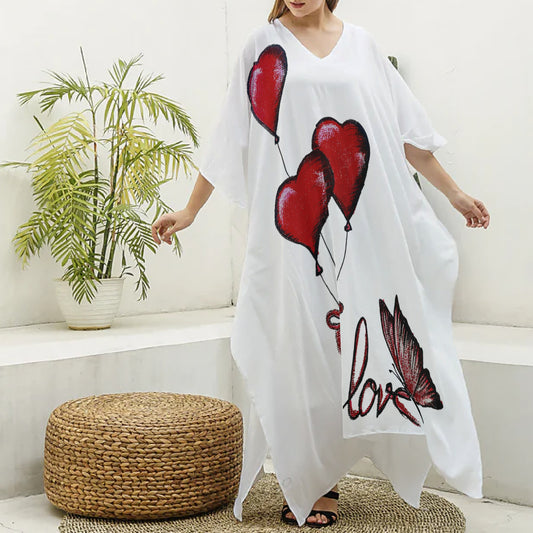 All-Over Print Women's Imitation Silk V-neck Kaftan Robe