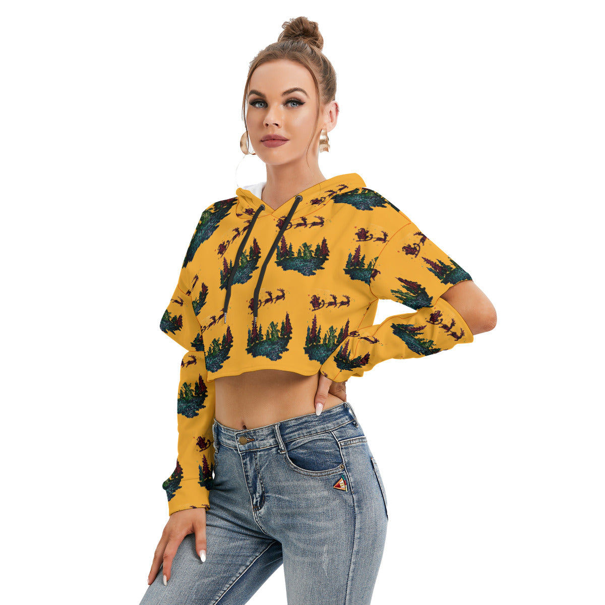 All-Over Print Women's Heavy Fleece Hoodie With Hollow Out Sleeve