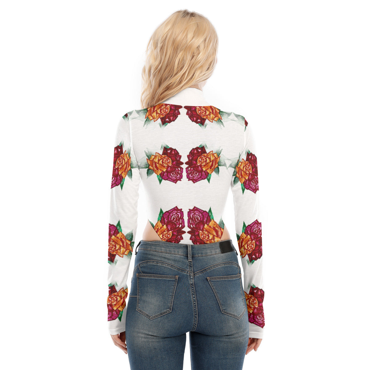 All-Over Print Women's Turtleneck Long Sleeve Jumpsuits