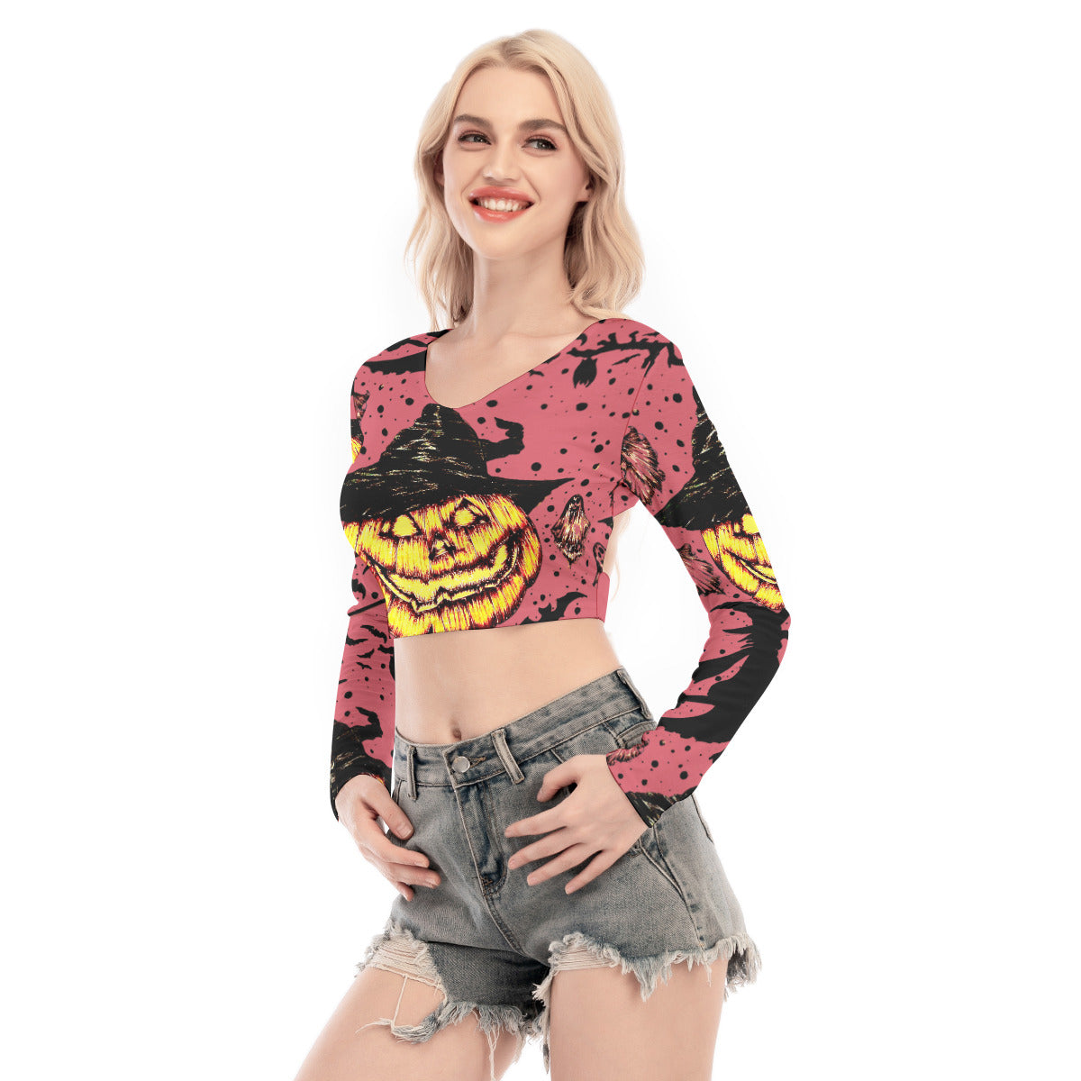All-Over Print Women's Back Hollow T-shirt With Strap